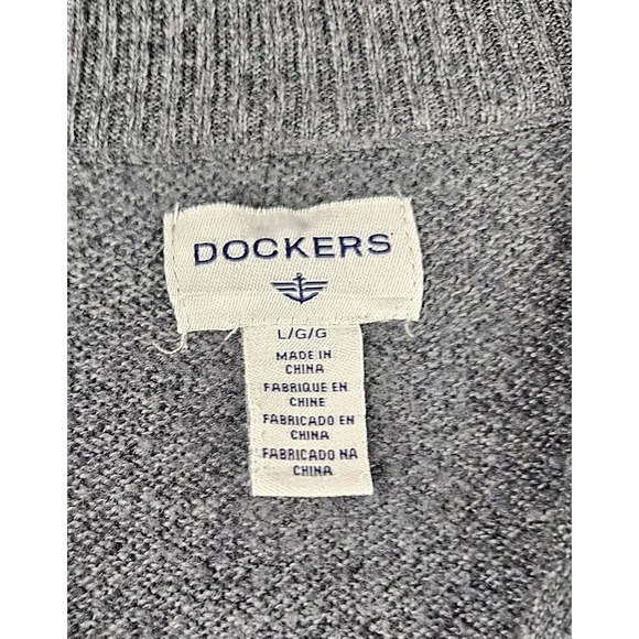 Dockers Mens Sweater Gray/Blue/Navy Striped Quarter Zip Size Lg Nautical Preppy - Picture 3 of 3